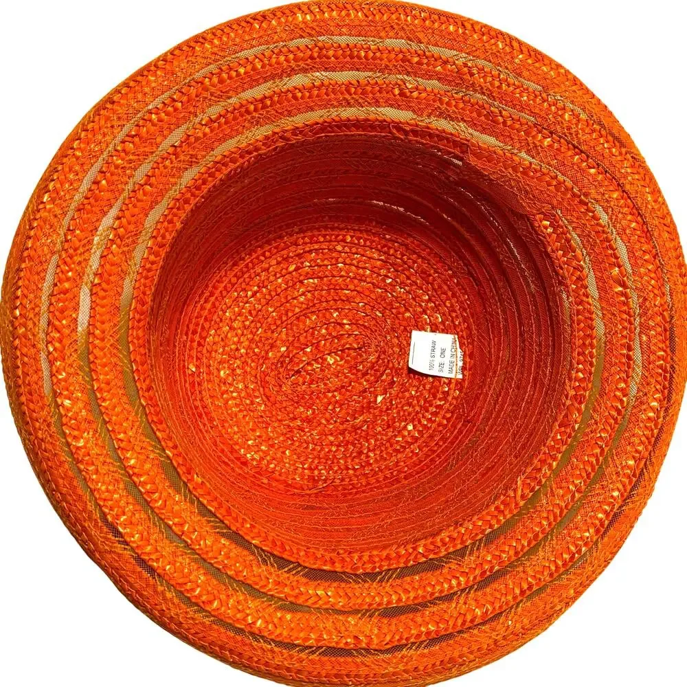 Bright Orange straw hat sunhat beachy stripes casual resort cruise preppy travel